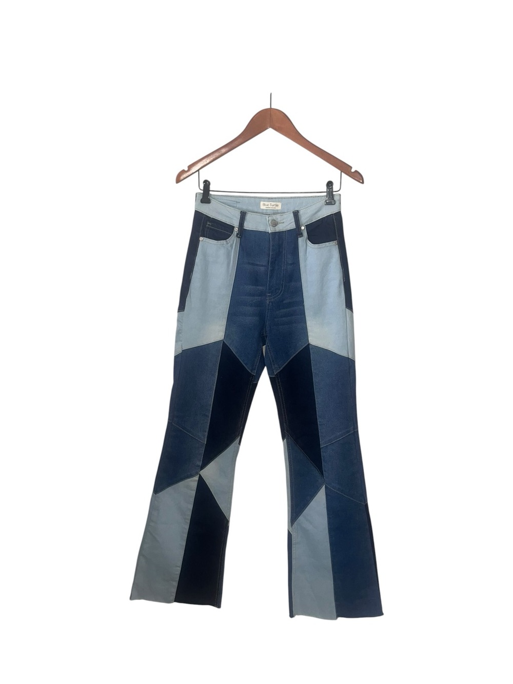 Patchwork Blue Flare Jeans -Blue Turtle Sustainably Made Denim